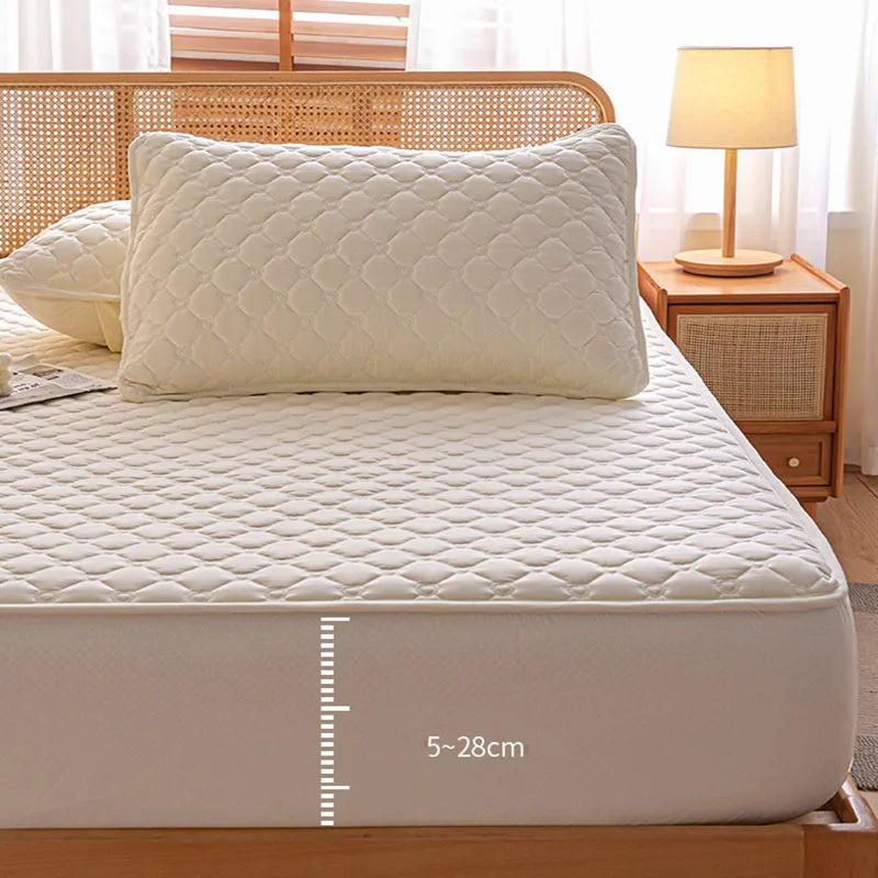 Afralia™ Waterproof Quilted Mattress Cover - Non-Slip Solid Color Bed Sheet