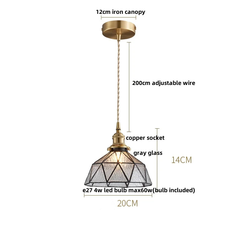 Afralia™ Copper Canopy LED Pendant Light Fixture Green Glass Hanging Lamp