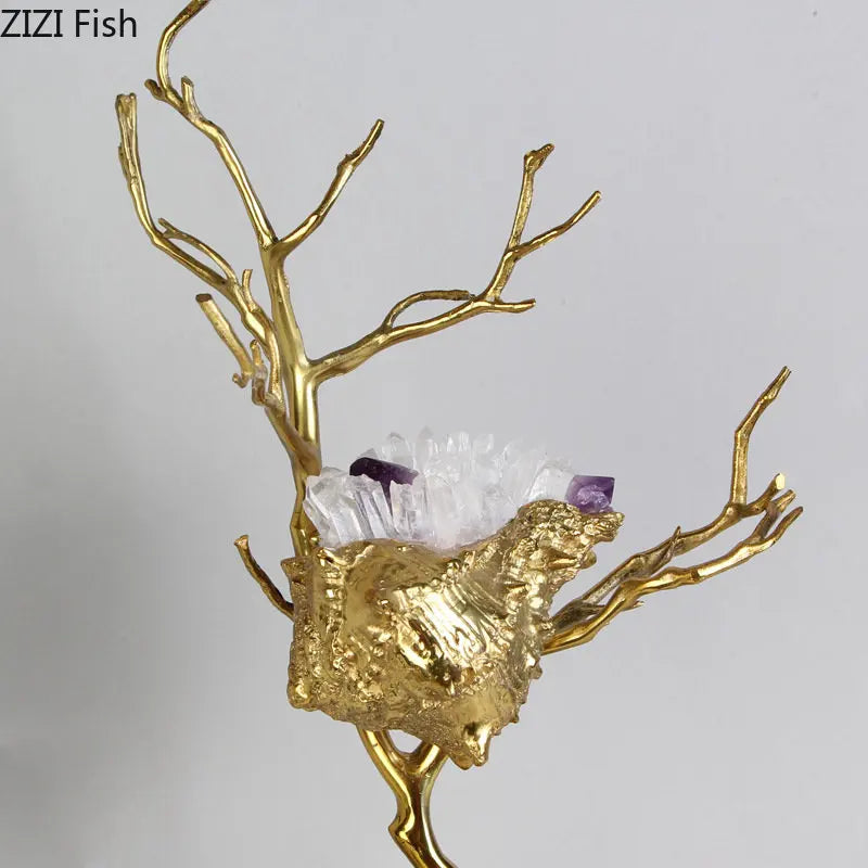 Afralia™ Golden Conch Metal Sculpture Decorative Figurine Artwork for Modern Home Decor