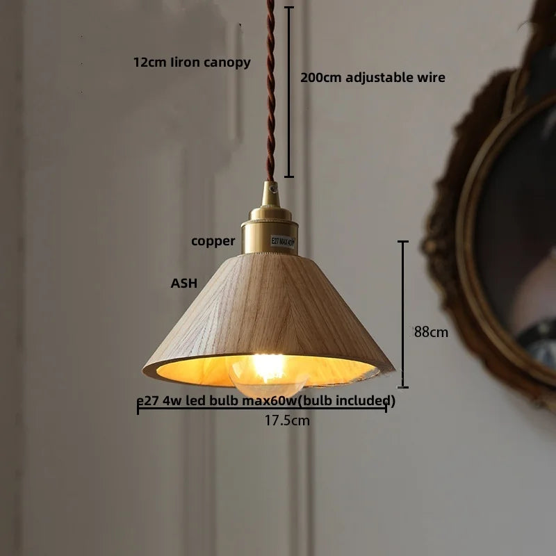 Afralia™ Walnut Wood LED Pendant Light in Copper Japan Style Hanging Lamp