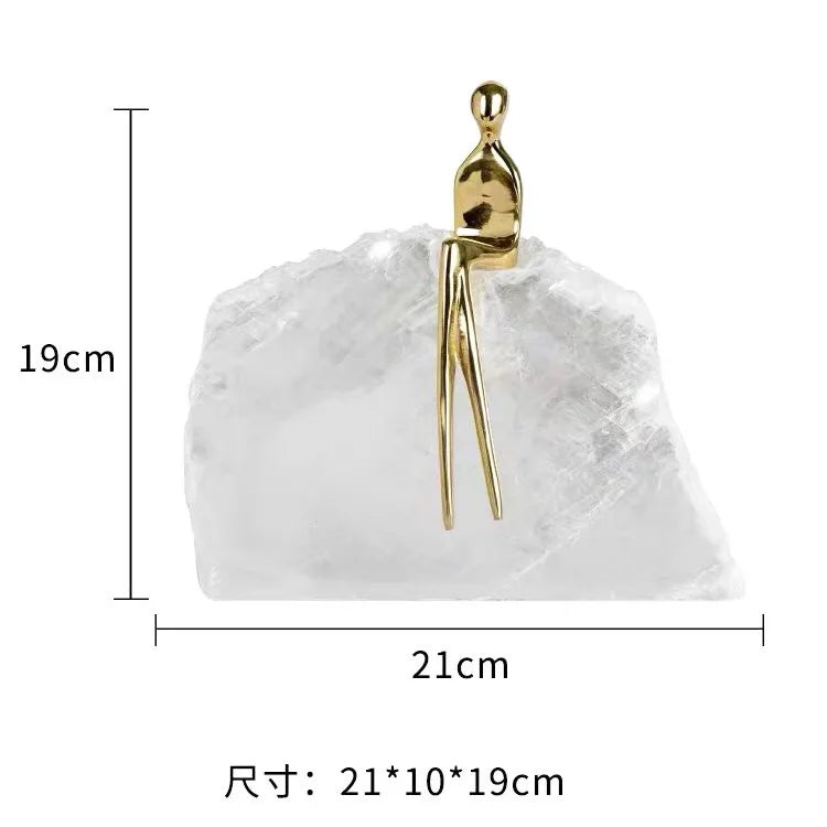 Afralia™ Golden Man Crystal Mountain Sculpture Home Decor Handcraft