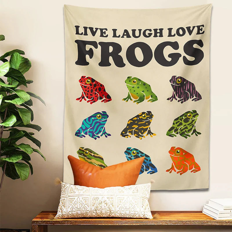 Afralia™ Frogs Tapestry Wall Hanging Psychedelic Hippie Aesthetic Tapestries Home Decor