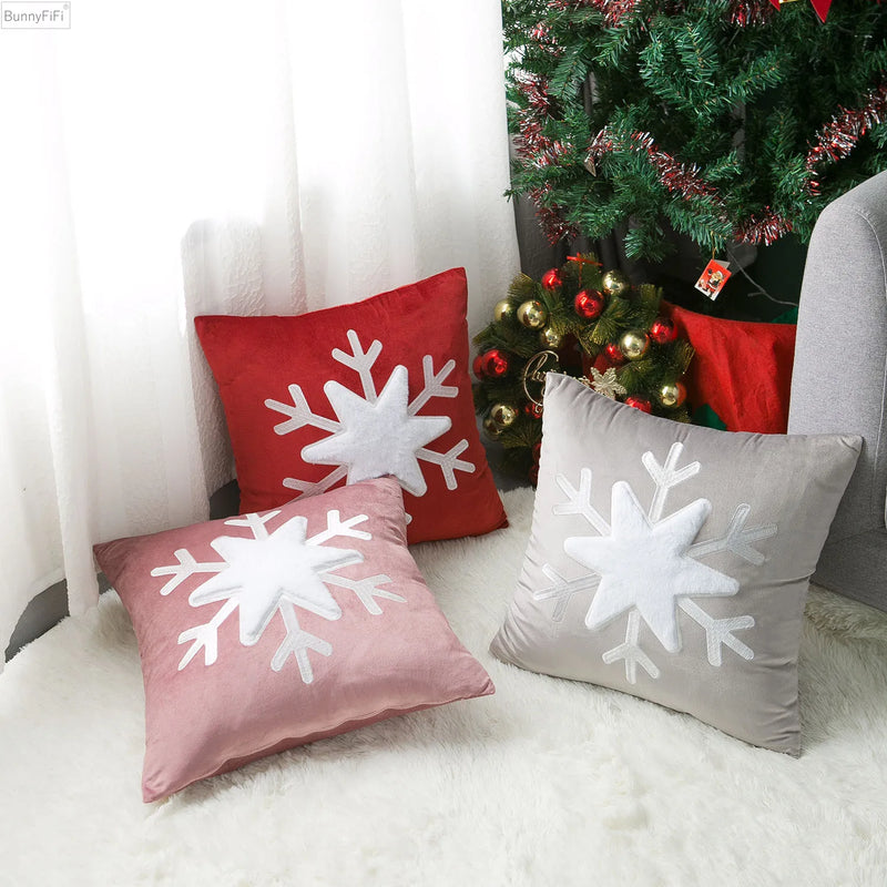 Afralia™ Velvet Snowflake Pillowcase | Embroidered Christmas Farmhouse Decor Cover