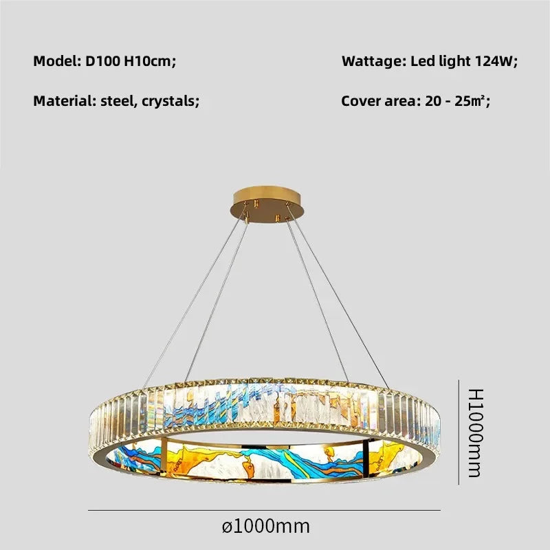 Afralia™ Circle Steel LED Pendant Chandelier, Modern Dimmable Lighting for Living Room Home Decor