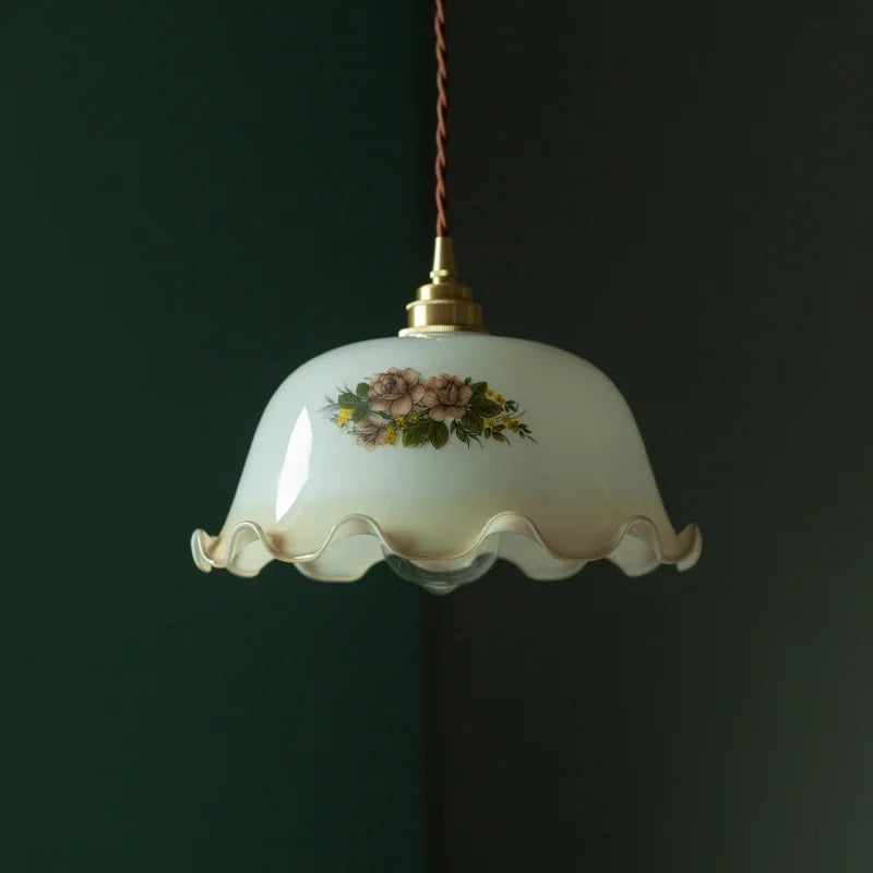 Afralia™ Cream Vintage Brass Glass LED Pendant Light for Restaurant Bar Cafe Loft