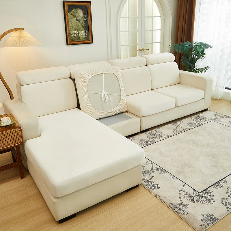 Afralia™ Velvet Sofa Cover: Single Loveseat L-shaped Protector in Polar Fleece Stretch Fabric.