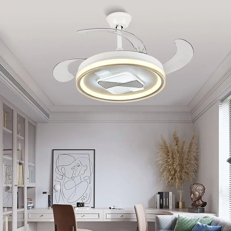 Afralia™ Retractable Fan Lamp: Modern Remote Control Ceiling Fan With Light