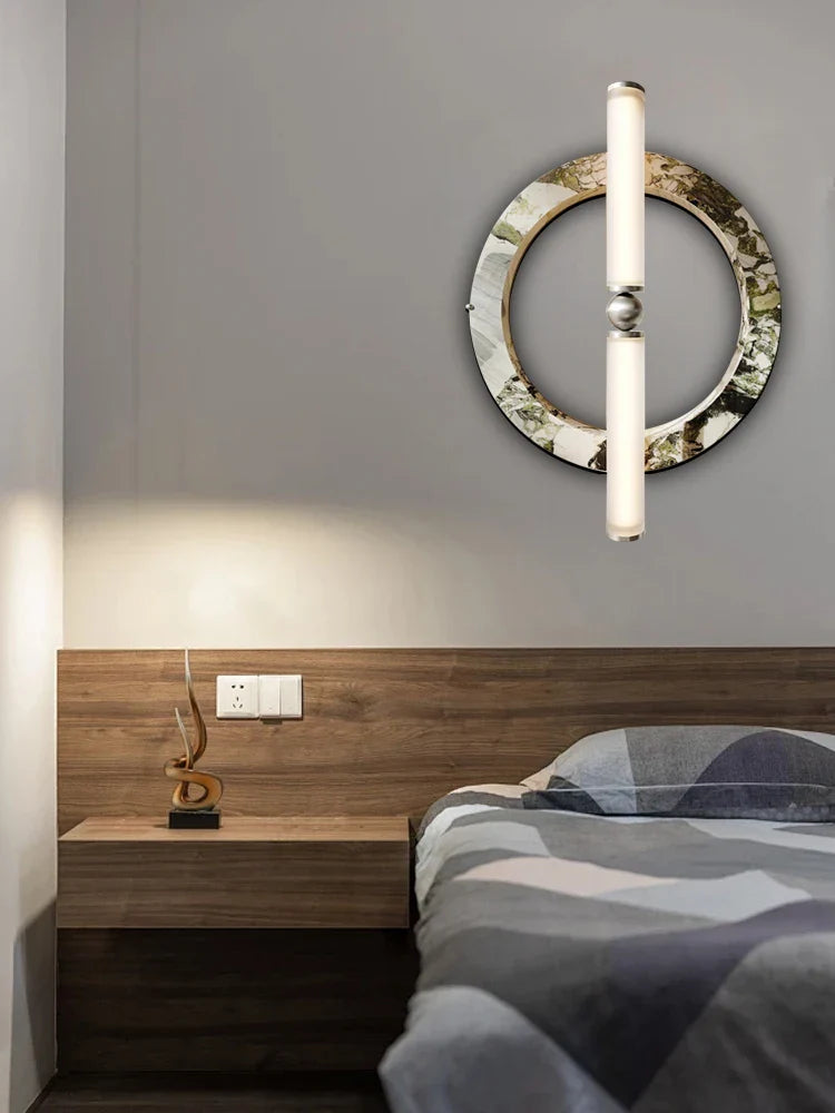Afralia™ Marble Round LED Wall Lamp Sconce for Bedside Living Room