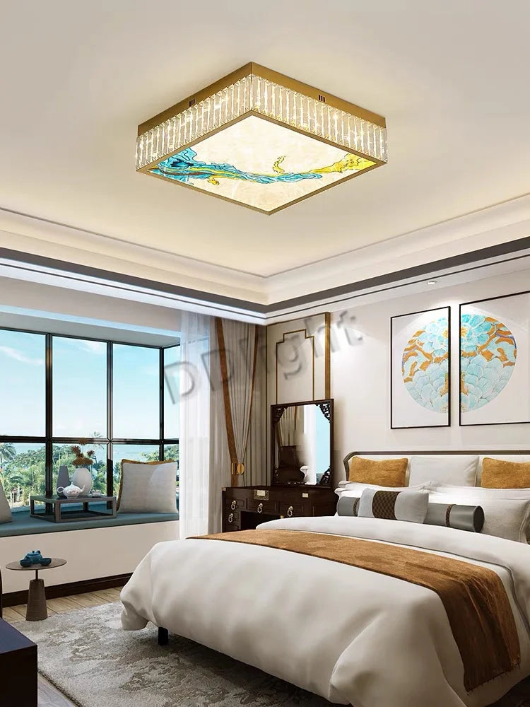 Afralia™ Luxury Enamel Color Crystal Glass Ceiling Chandelier LED Light for Modern Villa Decor