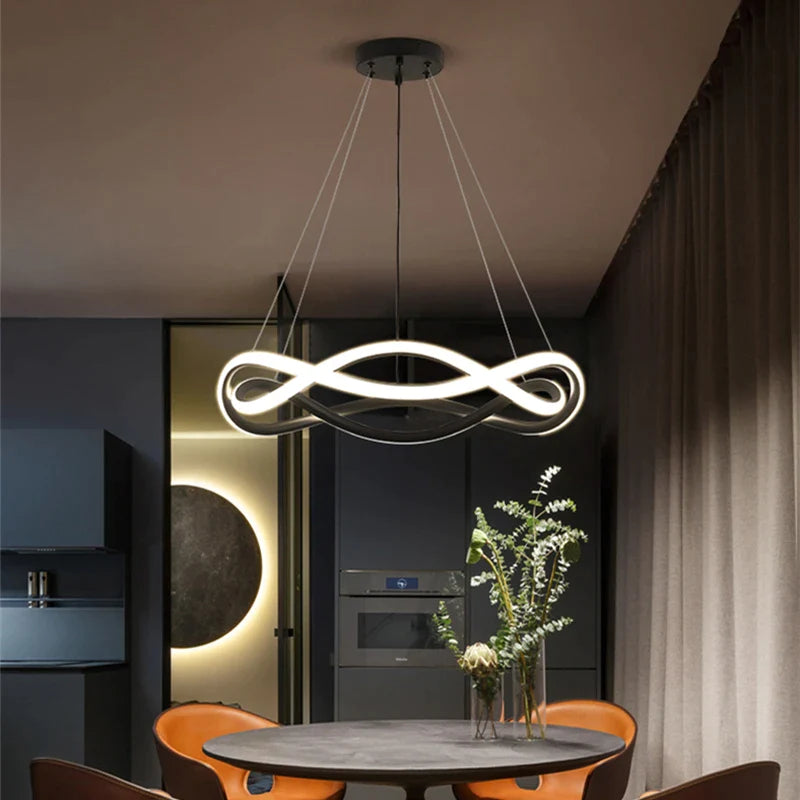 Afralia™ Black Geometric LED Ring Chandelier for Elegant Spaces