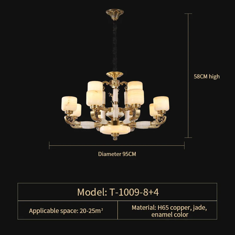 Afralia™ Luxury Chinese Style Copper Jade Living Room Chandelier