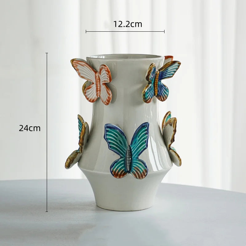 Afralia™ Butterfly Ceramic Vase - Handmade Porcelain Flowerpot Bouquet Arrangement