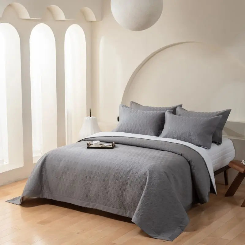 Afralia™ Egyptian Cotton Solid Color Quilted Bedspread Set, 1000TC, 245x270cm, 3Pcs