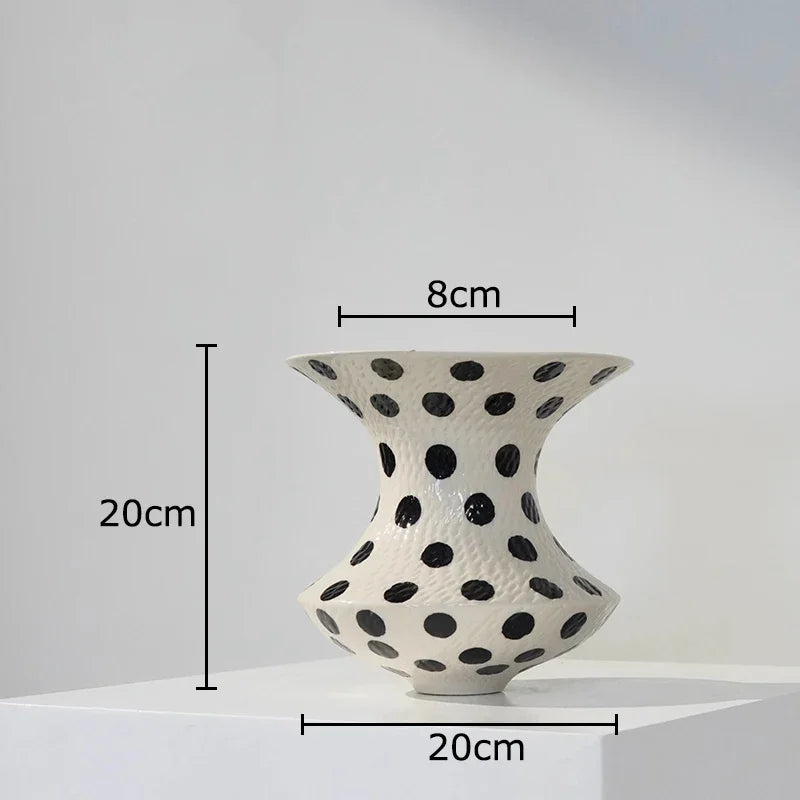 Afralia™ Black Polka Dot Ceramic Vase for Table Flower Arrangement and Room Decor