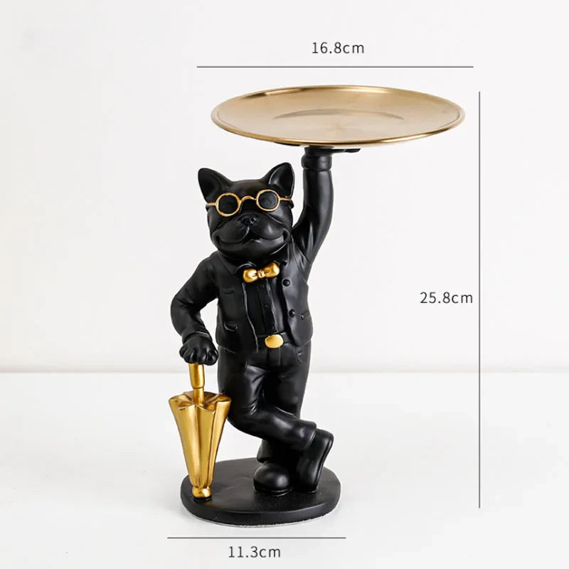 Afralia™ Bulldog Resin Statue Tray: Home Decor Sculpture Figurine Study Room Ornament