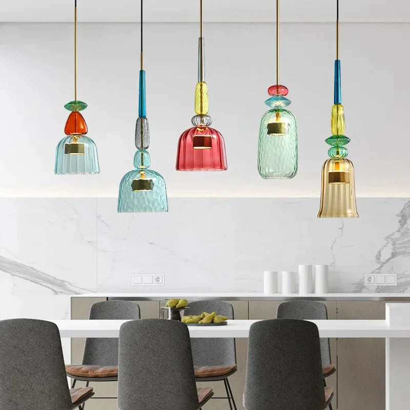 Afralia™ Macaron Glass Pendant Chandelier: Modern LED Lighting for Home, Restaurant, Bar & Children's Room