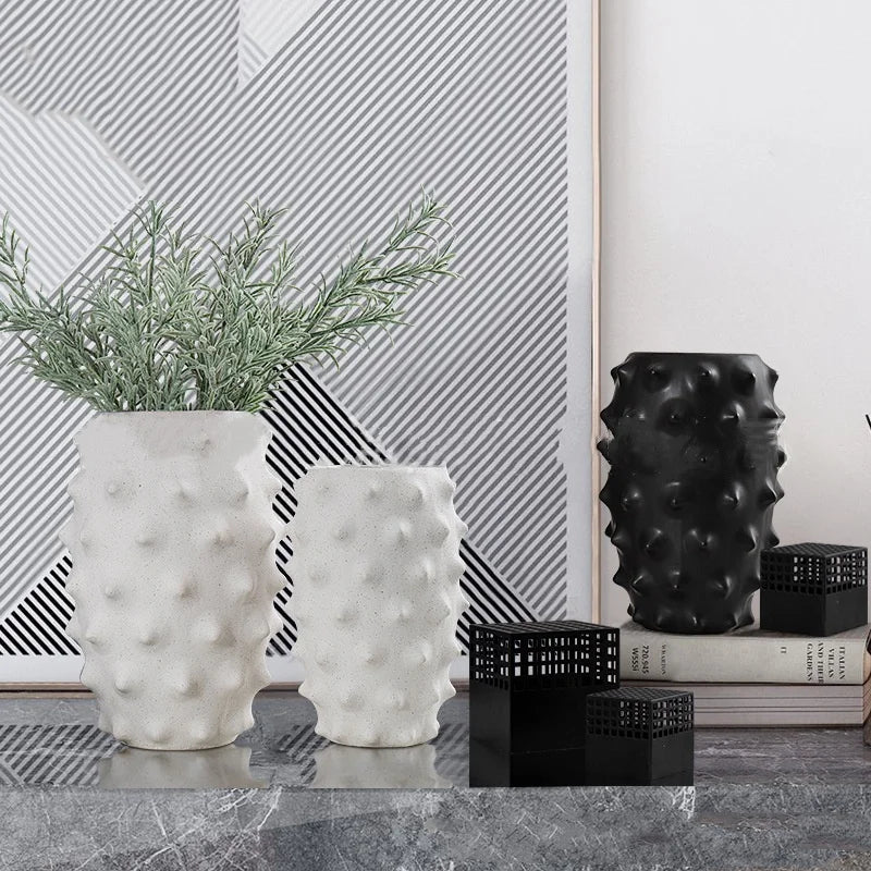 Afralia™ Black Ceramic Flower Vase Sea Cucumber Pineapple Design Unique Home Decor