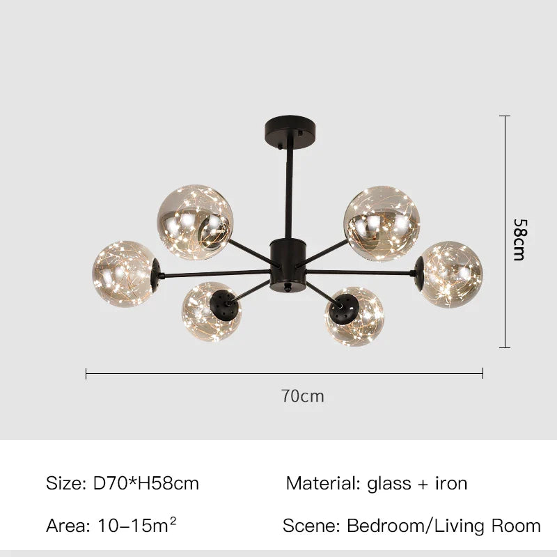 Afralia™ Black Glass Ball Chandelier: Luxury Dimmable Pendant Lamp for Living Room & Bedroom.