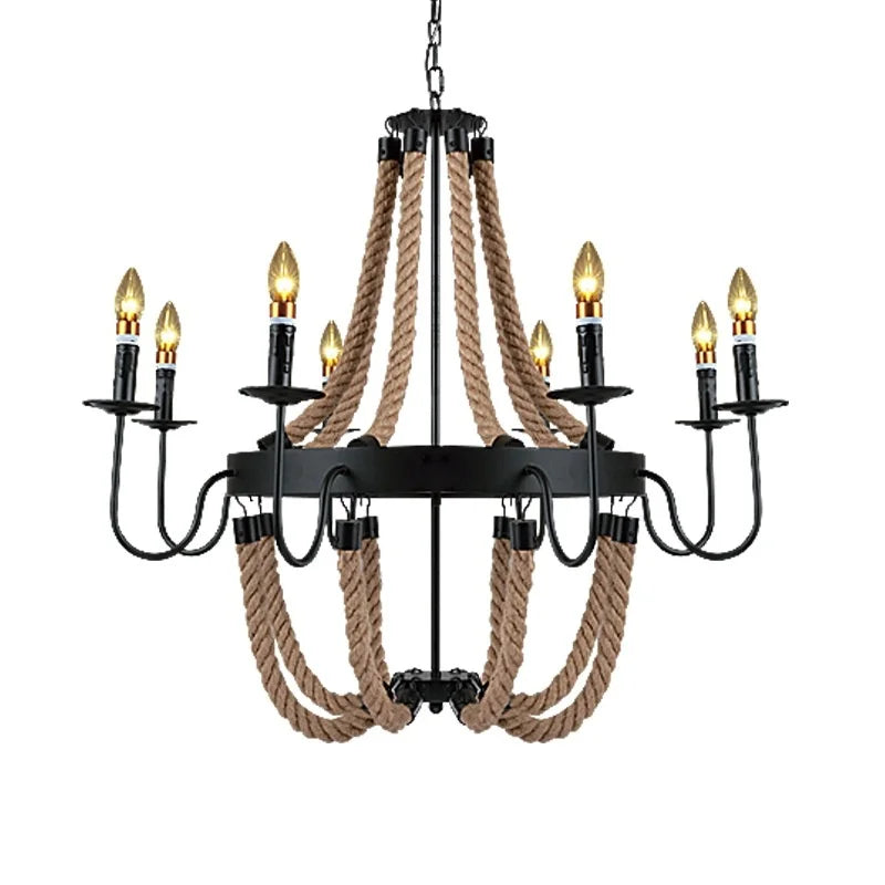 Afralia™ Hemp Rope Ceiling Chandelier Vintage Pendant Lamp for Dining Room & Living Room