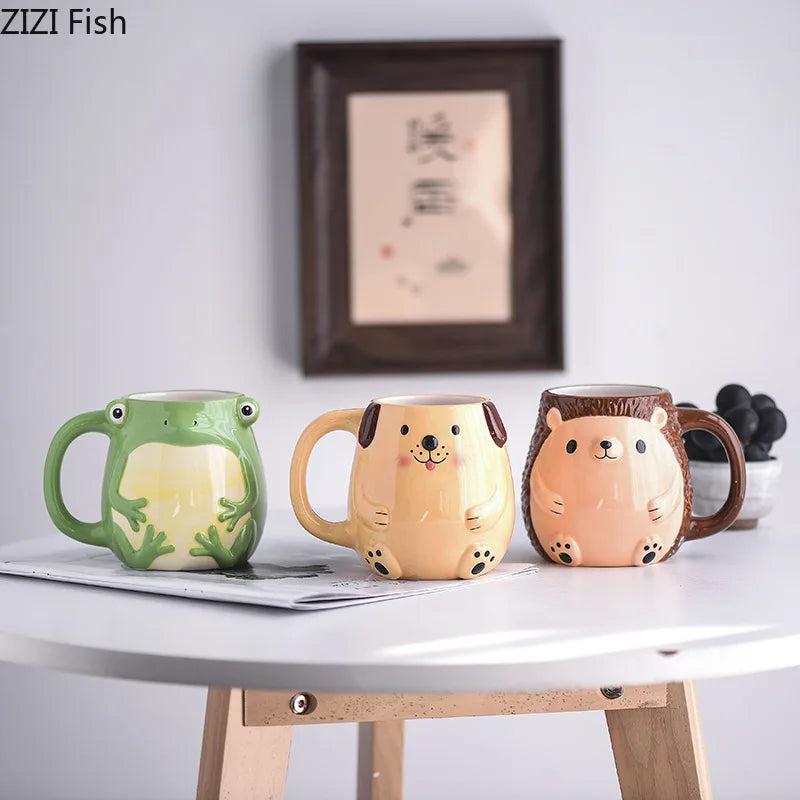 Afralia™ Cute Cartoon Animal Ceramic Mug Kids Breakfast Cup Christmas Gift