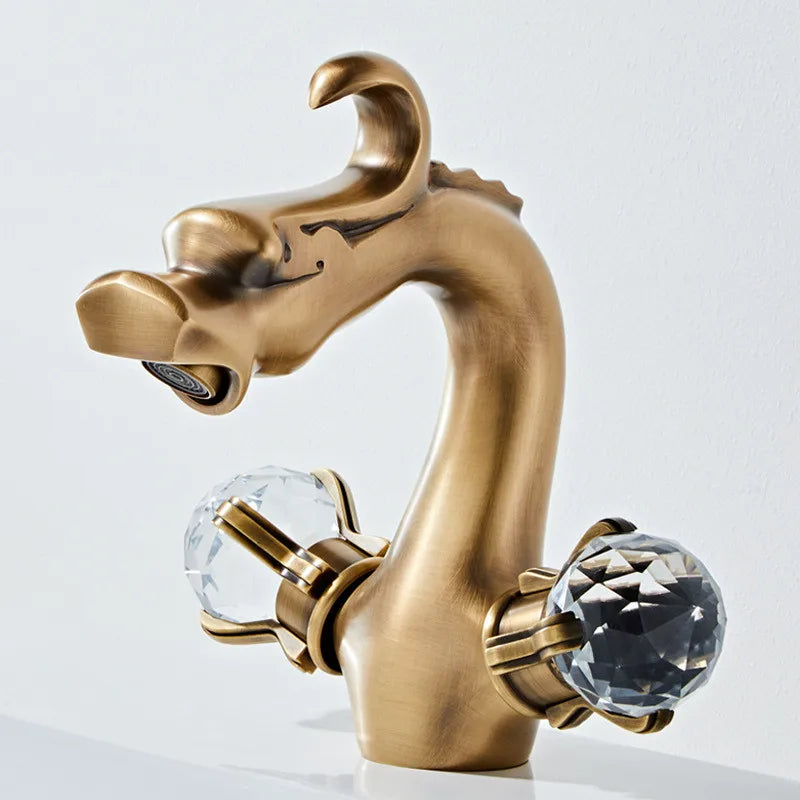 Afralia™ Gold Crystal Double Handle Basin Faucet for Bathroom Sink Mixer Tap