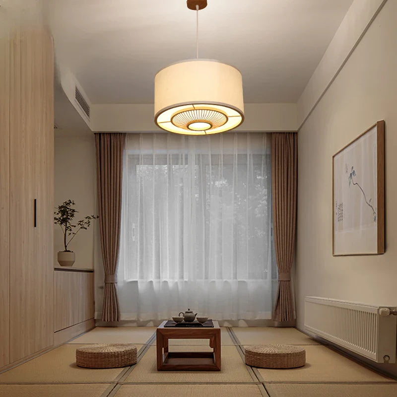 Afralia™ Japanese Bamboo Chandelier Pendant Light for Living Dining Bedroom - Quiet Style Icon