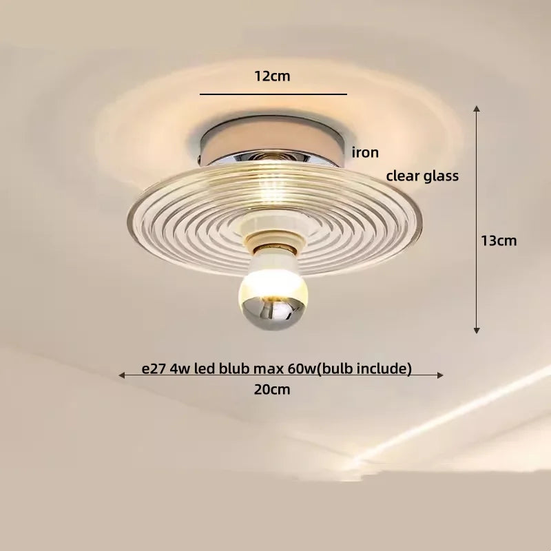 Afralia Wood Copper LED Ceiling Light Amber Glass Plafond Lamp