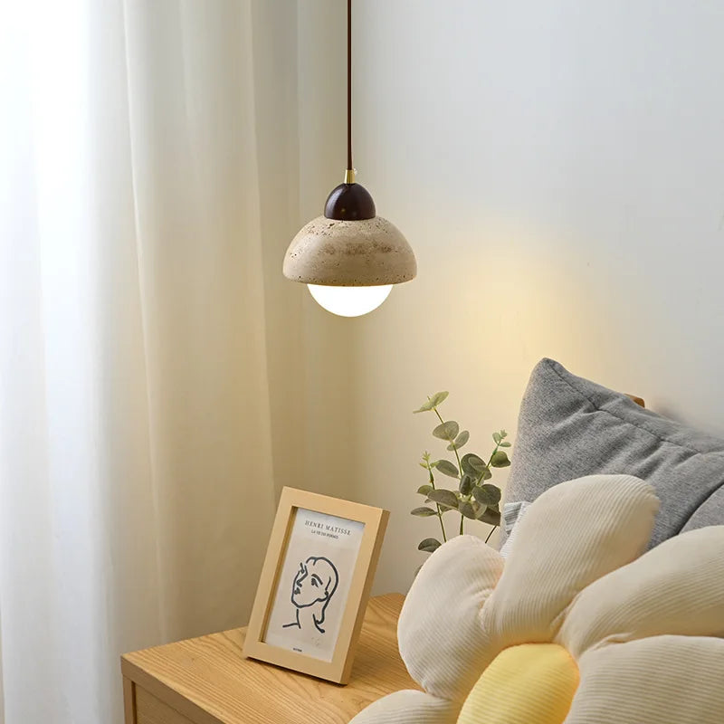 Afralia™ Yellow Travertine LED Glass Pendant Light - Japanese Style Living Room Fixture