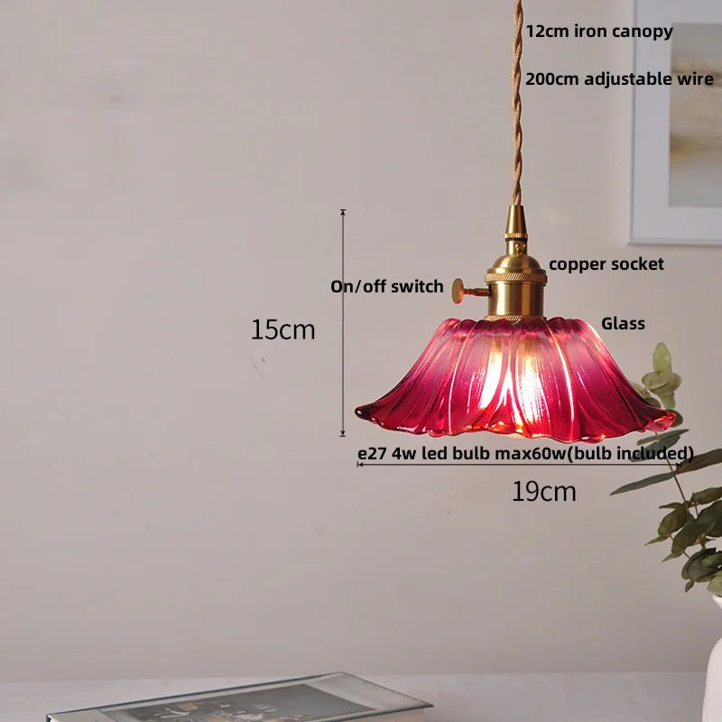 Afralia™ Amber Flower Glass Pendant Light LED Kitchen Decor Home Reading Room