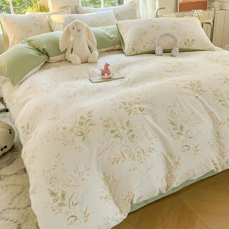 Afralia™ Plant Print Bedding Set - Twin Full Size Soft Comforter for Skin Friendly Bedroom Decor
