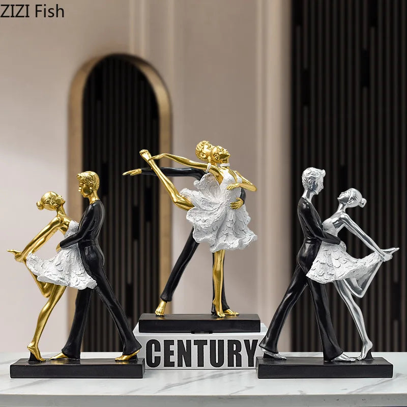 Afralia™ Golden Tango Dancer Couple Sculpture Home Decor Figurines