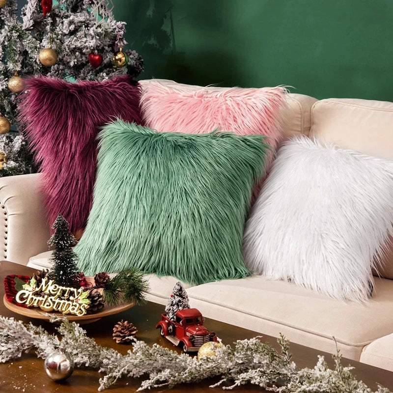 Afralia™ White Faux Fur Decorative Pillow Covers; Luxury Soft Cushion Covers for Bed/Couch