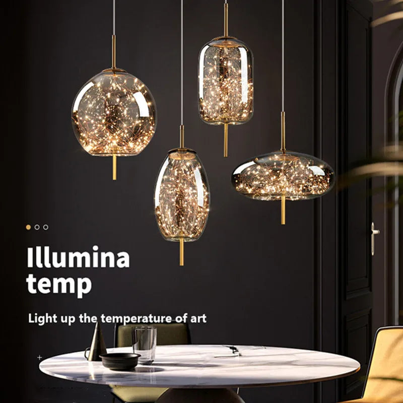 Afralia™ Starry Glass LED Bedside Chandelier