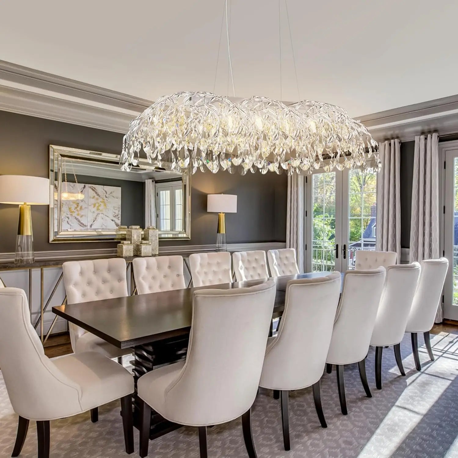 Afralia™ Silver Crystal Chandelier for Living Room Dining Kitchen Bedroom