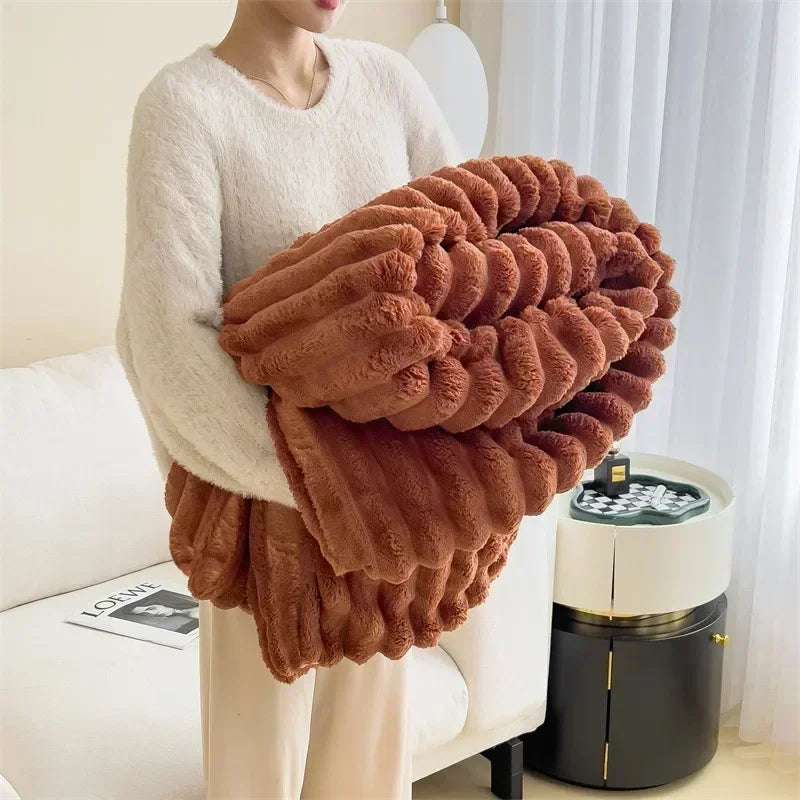 Afralia™ Winter Warm Fluffy Coral Fleece Sofa Throw Blanket for Bedroom, Soft & Cozy Bed Covers