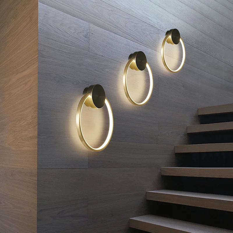 Afralia™ Round Brass Ring LED Wall Sconce for Home Art Deco and Elegant Lighting