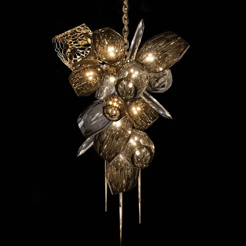 Afralia™ Glass Shades LED Chandelier Stairs Art Metal Lighting Luxe Chain Hanging Lamp