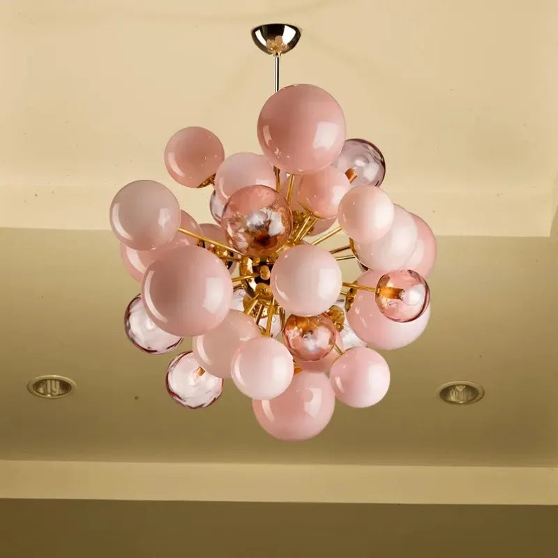 Afralia™ Pink Bubbles Glass Chandeliers | Modern LED Ceiling Pendant Light for Dining Room