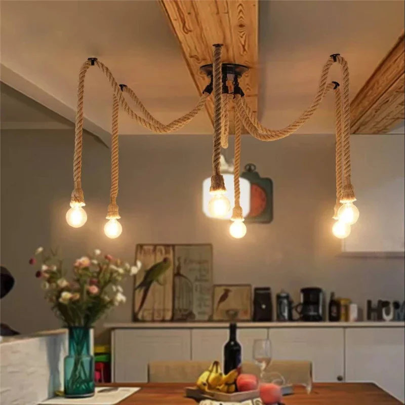 Afralia™ Hemp Rope Net Chandelier Pendant Lamp for DIY Cafe and Bar Decor