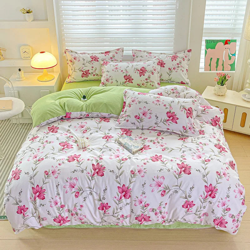 Afralia™ Cozy Cotton Bedding Set for Double Bed, Autumn Winter Duvet Cover Kit