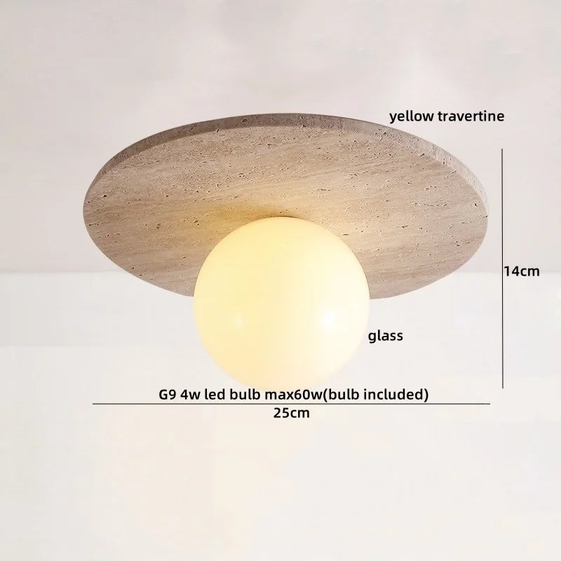 Afralia™ Terrazzo Stone LED Ceiling Light with White Glass Ball - Wabi Sabi Flush Mount