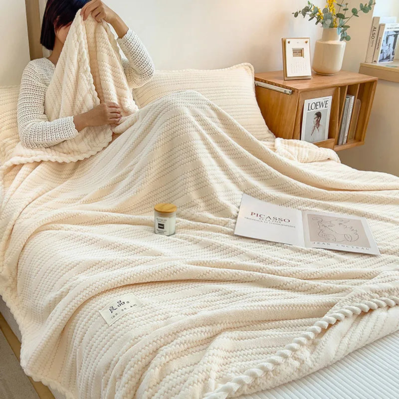 Afralia™ Double Sided Jacquard Milk Velvet Blanket - Winter Warm Sofa Cover