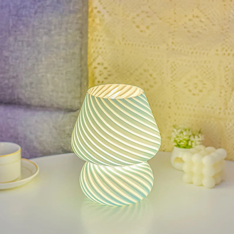 Afralia™ Striped Mushroom LED Table Lamp: Korean Ins Style, Cute Mini Desk Decor