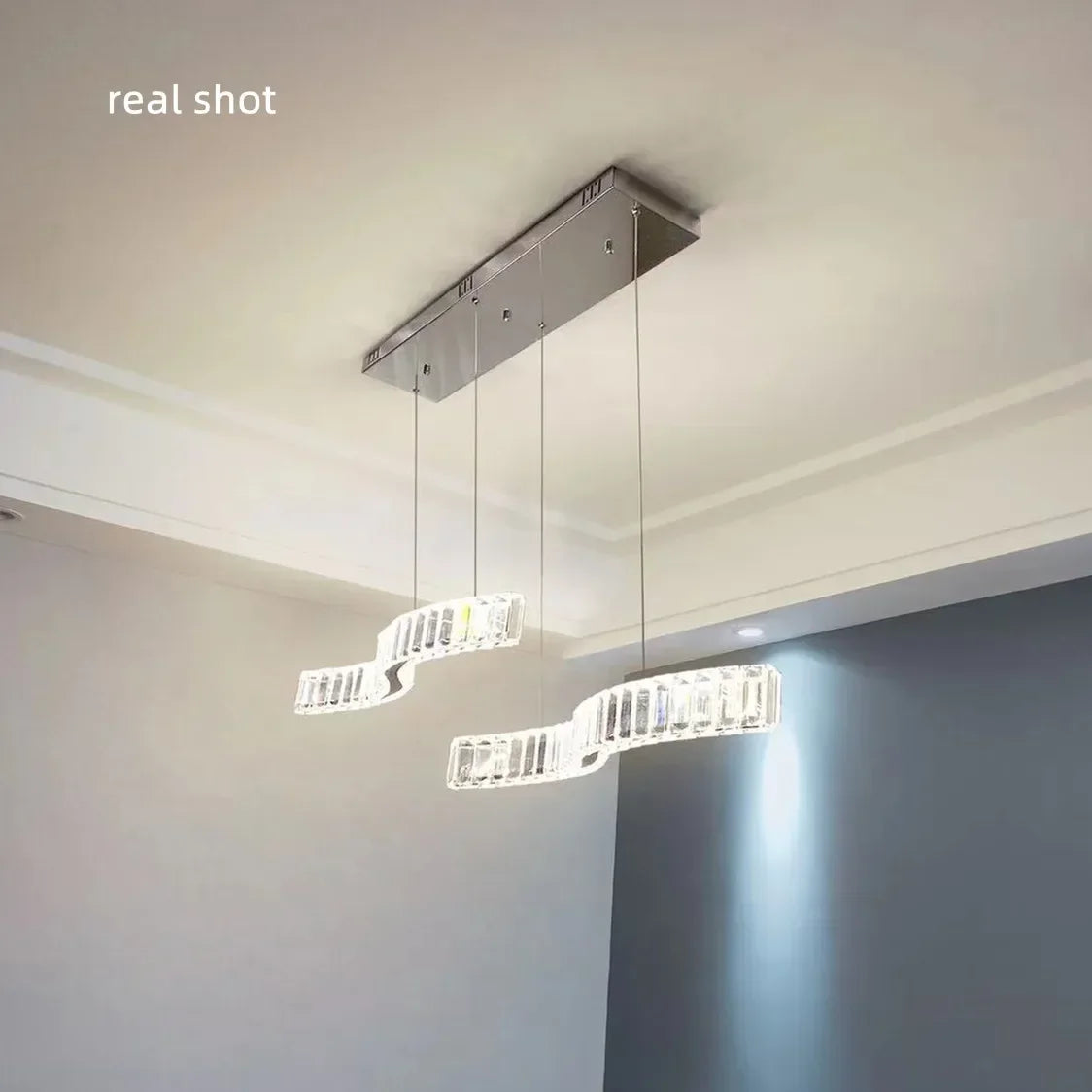 Afralia™ S Wave Steel & Crystal Dimmable LED Pendant Lights