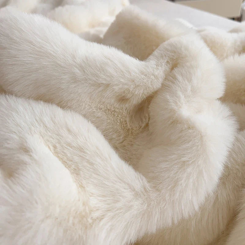 Afralia™ Plush Shaggy Faux Rabbit Fur Bedding Set: Duvet Cover, Bed Sheet, Pillowcases