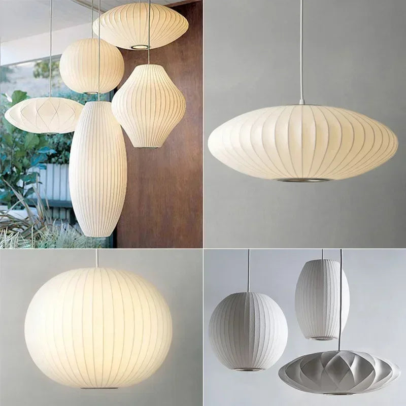 Afralia™ White Silk Pendant Chandelier for Living Room Hotel Hall - Modern Ceiling Lamp