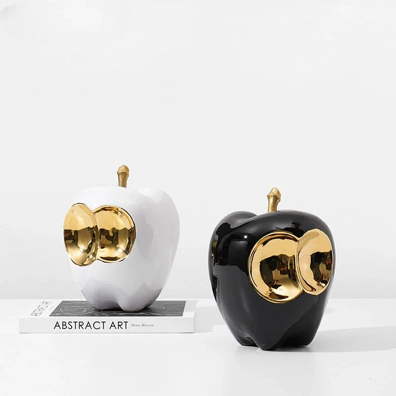 Afralia™ Golden Apple Sculpture: Abstract Ceramic Handicraft Simulated Fruit Figurine Home Decor.