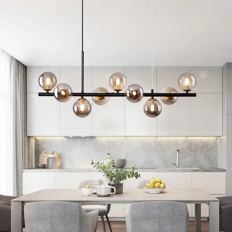 Afralia™ Gold Glass Ball LED Pendant Light 11 Heads Kitchen Dining Room Suspension