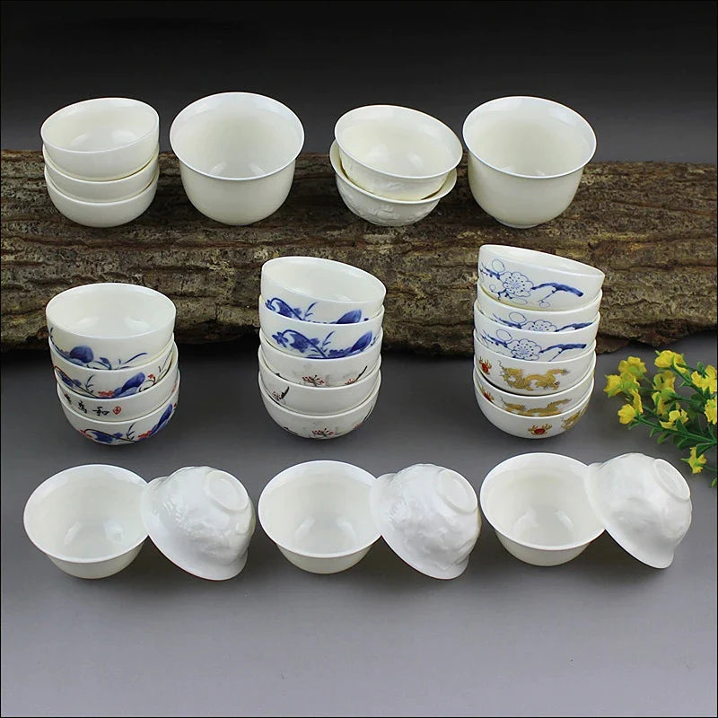 Afralia™ Traditional Kung Fu Tea Cup Porcelain Teacup Set Jingdezhen Ceramic Mug