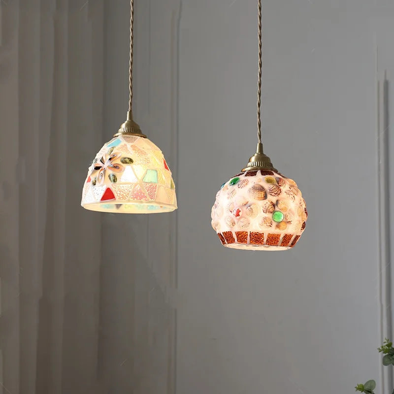 Afralia™ Tiffany Conch Glass LED Pendant Light - Adjustable & Colorful for Reading, Children, Dining Room
